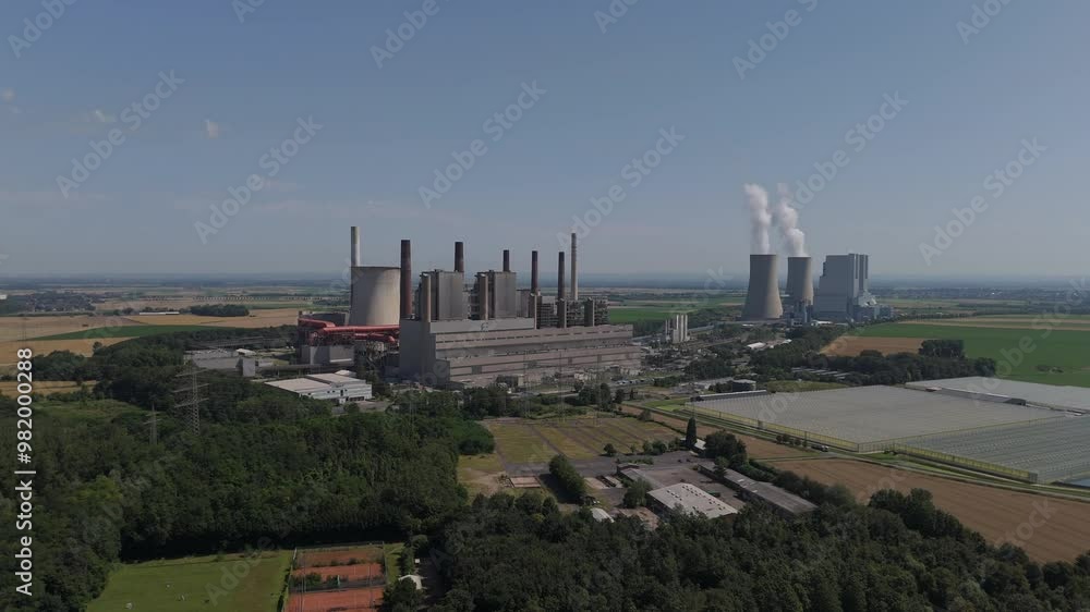 Panorama Of Neurath Power Station At Neurath in Grevenbroich, North Rhine-Westphalia, Germany. Aerial Wide Shot Panorama Of Neurath Power Station At Neurath in Grevenbroich, North Rhine-Westphalia, Germany. Aerial Wide Shot