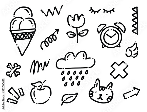 Wallpaper Mural Set of Cute and Playful Hand Drawn Doodle Design Element, Random Childlike Scribble Illustration Torontodigital.ca