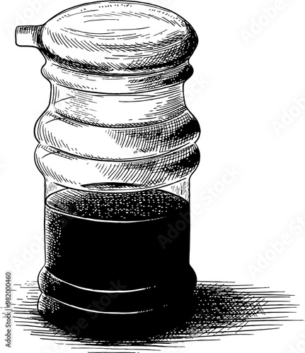 Soy Sauce Bottle Line Art and Kopitam Cafe Digital Illustration Vector Clipart