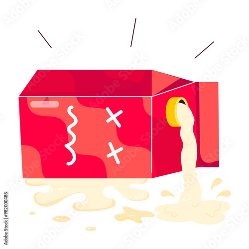 A flat sticker of spilled milk packet 
