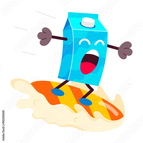 Cartoon style sticker of milk packaging 