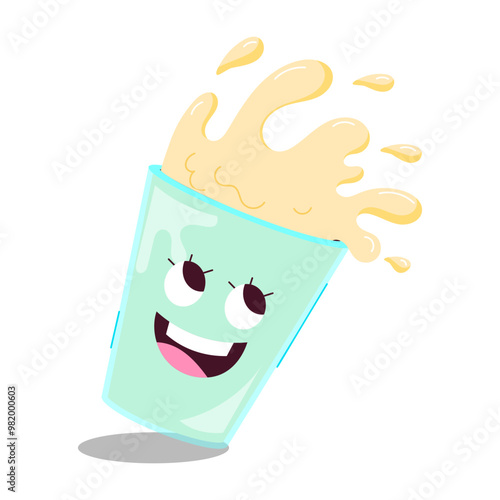 Comic style sticker of milk glass 