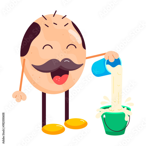A flat style sticker of dairyman pouring milk 