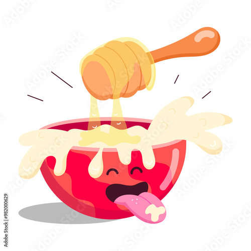 Comic style sticker of honey milk breakfast 

