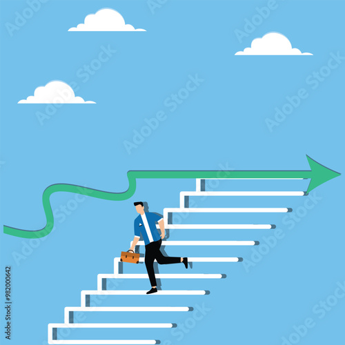 Changing career path due to no further career advancement, resignation from lack of growth opportunity, quitting job concept, Businessman stepping down stair from graph that stop growing