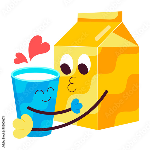 Milk pack and glass bes friends forever, flat sticker 