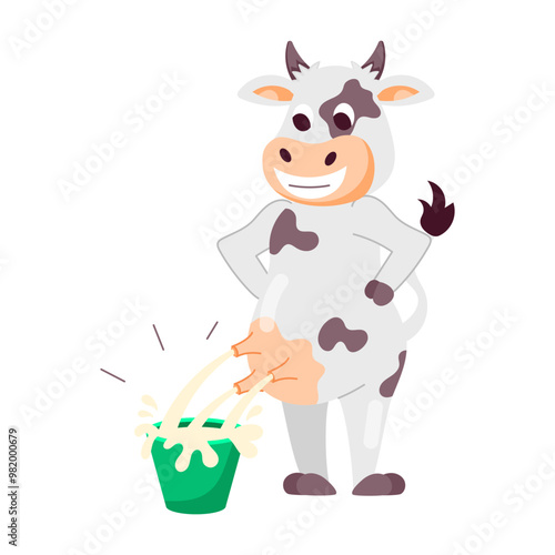 Comic style sticker of milking cow mascot 