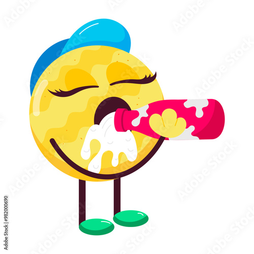 Cartoon style mascot of drinking milk 