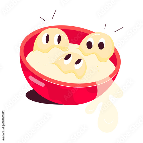 A flat sticker of milk breakfast bowl 