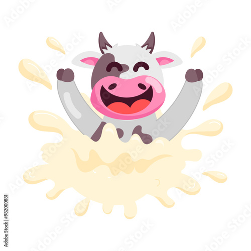 Comic style sticker of cow cartoon with happy expressions 