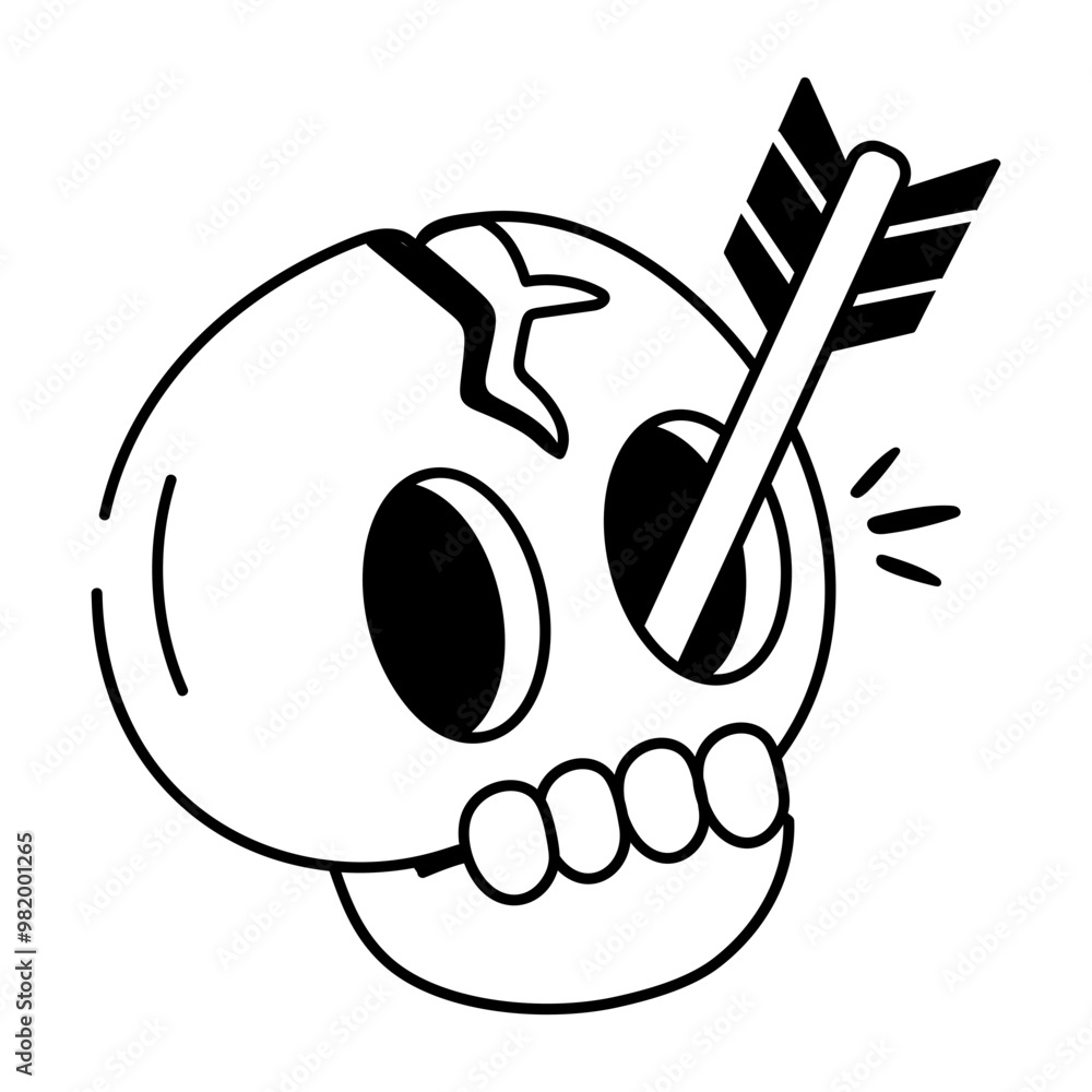 Doodle style icon of pierced skull Doodle style icon of pierced skull
