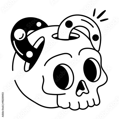 Hand drawn style icon of creepy cranium