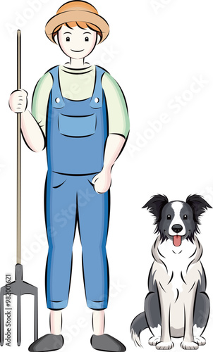 Sheepdog 牧畜・牧羊犬｜牧場の牛や羊、馬の群れを誘導するのボーダー・コリーのイラスト