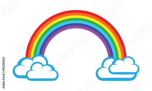 rainbow with clouds. simple colorful rainbow art for kids design element. transparent png and vector illustration. 