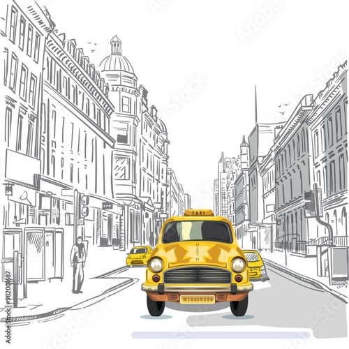 Kolkata yellow taxi. kolkata city with front view of an yellow color taxi.illustration of Taxi vector design.World tourism day