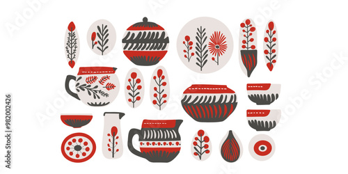 ethno traditional ceramics dishes	
