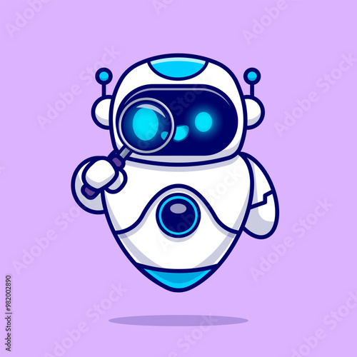 Cute Robot Holding Magnifying Glass Cartoon Vector Icon
Illustration. Science Technology Icon Concept Isolated
Premium Vector. Flat Cartoon Style
