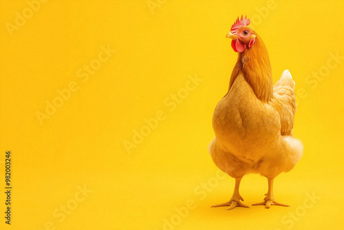 Brown chicken on a yellow background