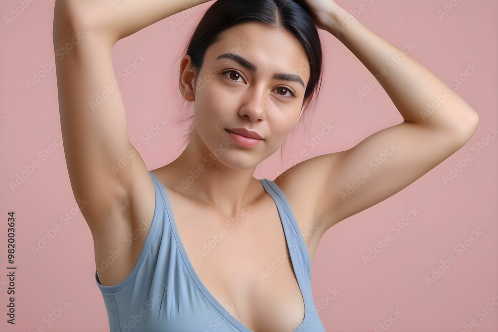 woman showing armpit with smooth, clean skin isolated on a pink background woman showing armpit with smooth, clean skin isolated on a pink background