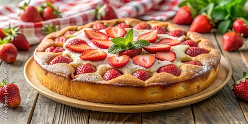 Freshly baked sweet strawberry yeast cake in summer , summer, cake, dessert, food, bakery, delicious, homemade