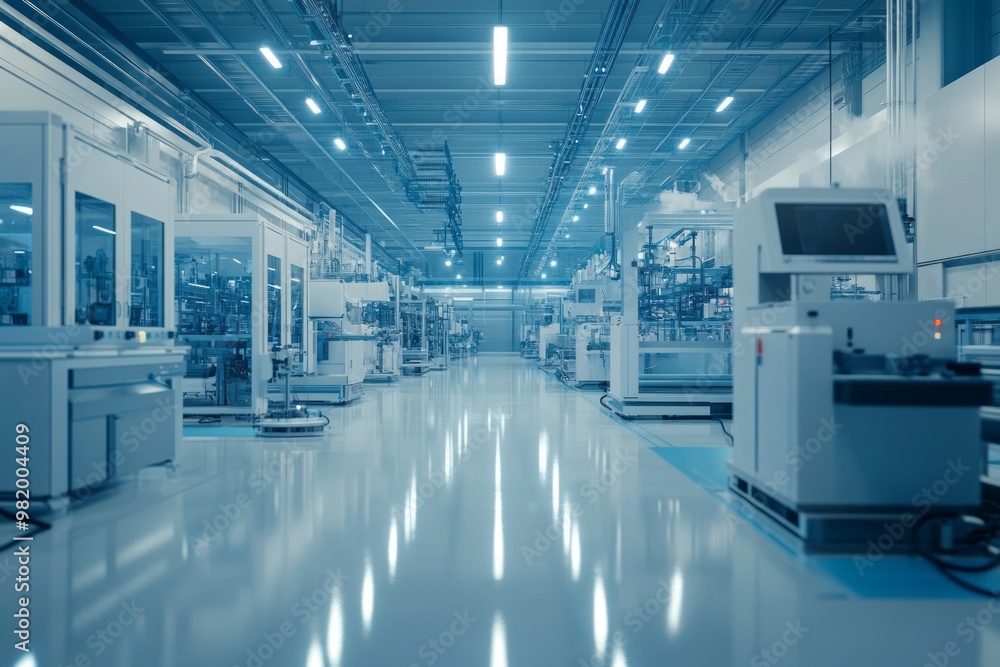 Obraz premium A futuristic factory where nanotechnology is used in the manufacturing process