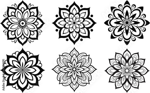 Simple rose mandala design silhouette vector style with white background