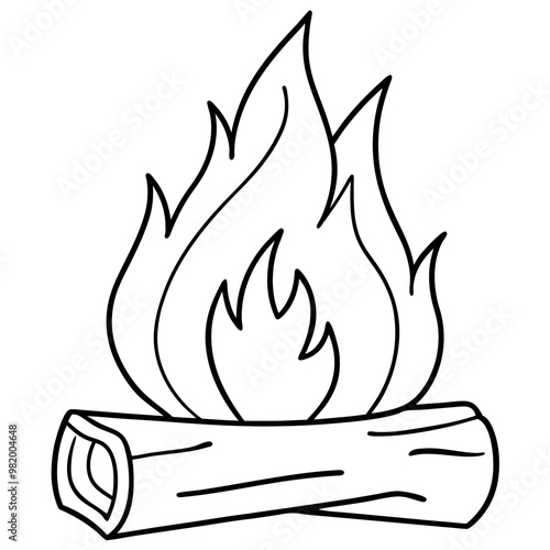 burning wood outline coloring book page line art drawing