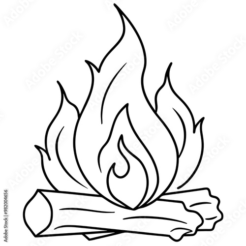 burning wood outline coloring book page line art drawing