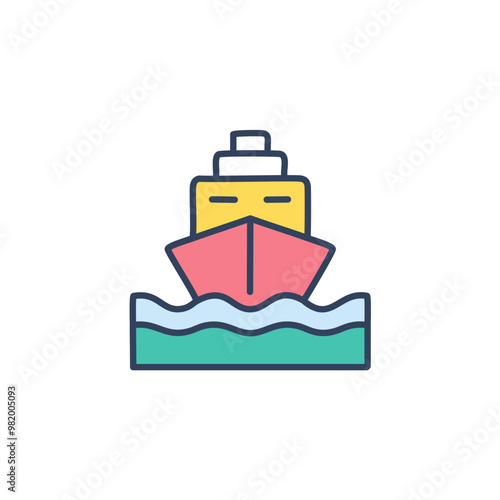 Abstract colorful ship and orange sky after sundown in the middle of sea vector art illustration icon design. Icon concept vector design