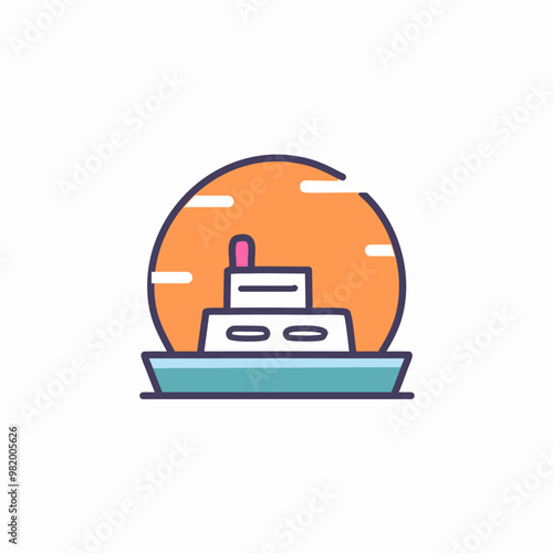 Abstract colorful ship and orange sky after sundown in the middle of sea vector art illustration icon design. Icon concept vector design