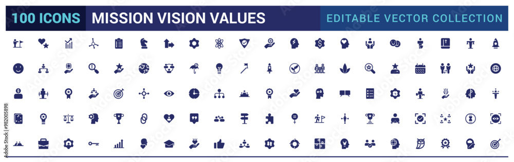 Solid icons about mission, vision and values. Business concepts. Solid icons set. Glyph icon for web and ui. Filled icon set, Vector illustration. Solid icons about mission, vision and values. Business concepts. Solid icons set. Glyph icon for web and ui. Filled icon set, Vector illustration.