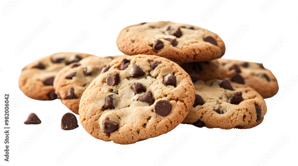 Chocolate chip cookies on a white transparent background Chocolate chip cookies on a white transparent background