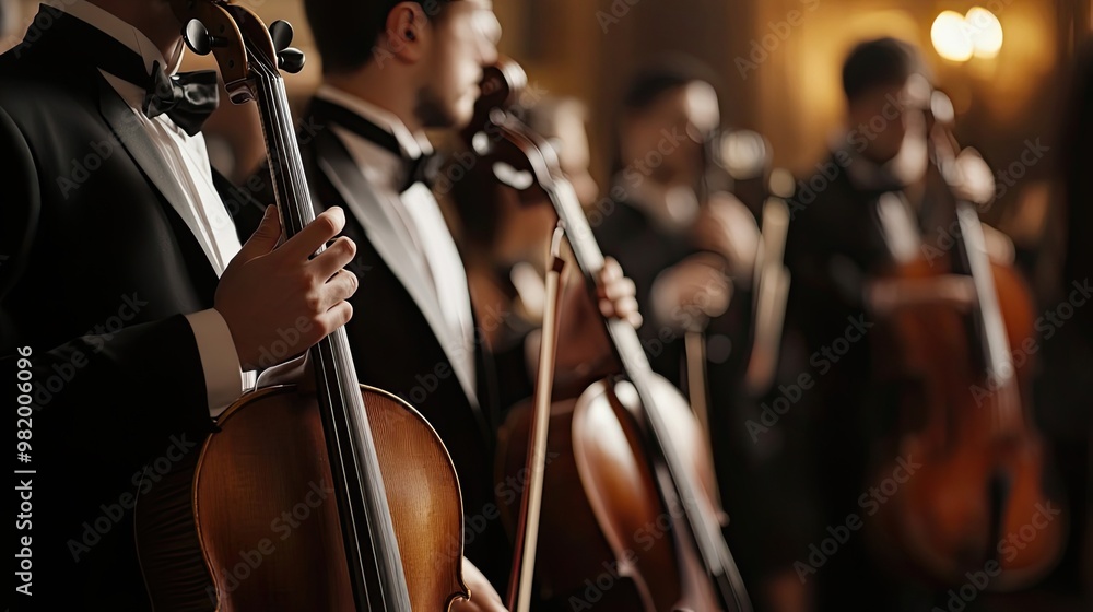 Fototapeta premium Close-up of a Cellist's Hand Holding a Cello During a Performance