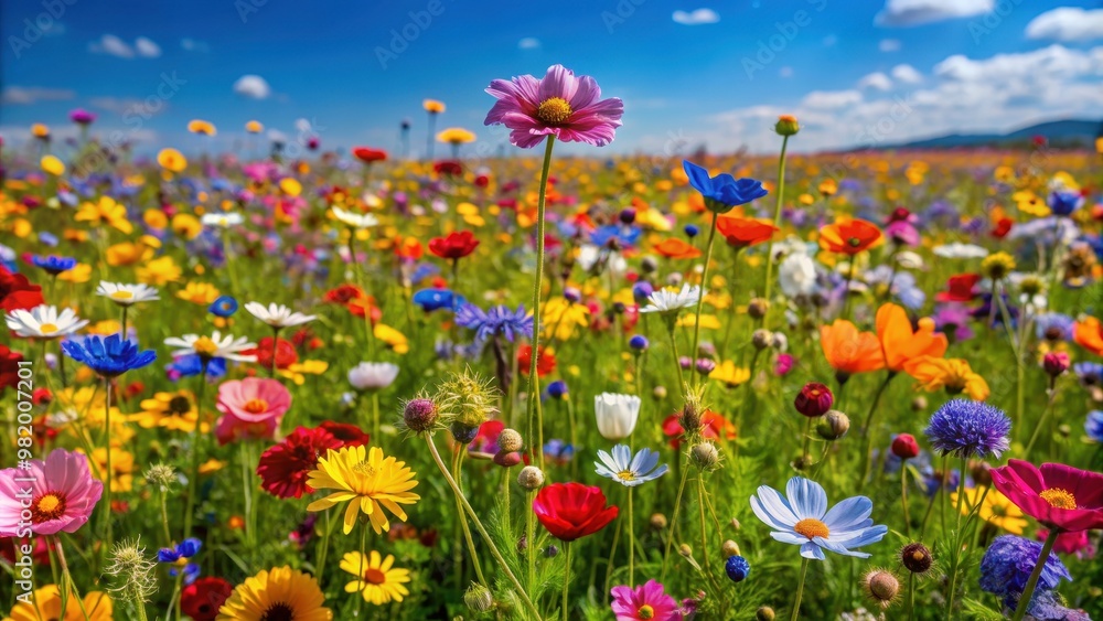A field of vibrant wildflowers in full bloom, wildflowers, field, colorful, vibrant, bright, nature, summer, flowers, bloom A field of vibrant wildflowers in full bloom, wildflowers, field, colorful, vibrant, bright, nature, summer, flowers, bloom