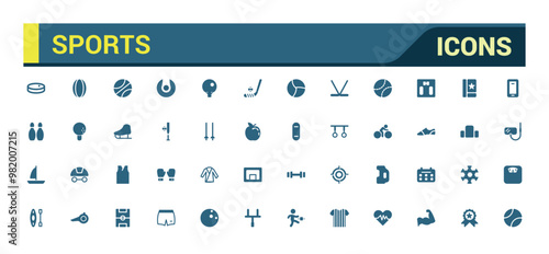 Sports icons set. Containing football, basketball, trophy, competition, medal, filled icon set, solid icon set. Glyph icons for web and ui. Editable vector illustration.