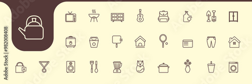 relax yard cooking icons set design vector