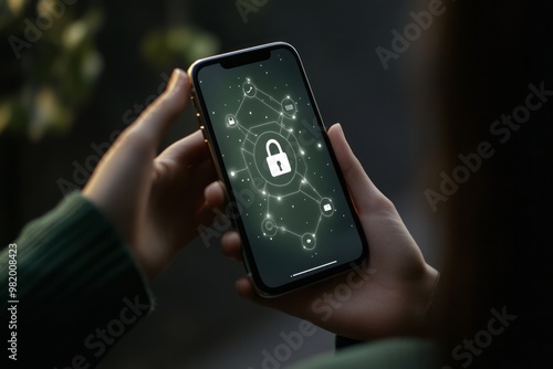 Wallpaper Mural A person holding a phone with the screen showing two padlock icons and another representing global connection Torontodigital.ca