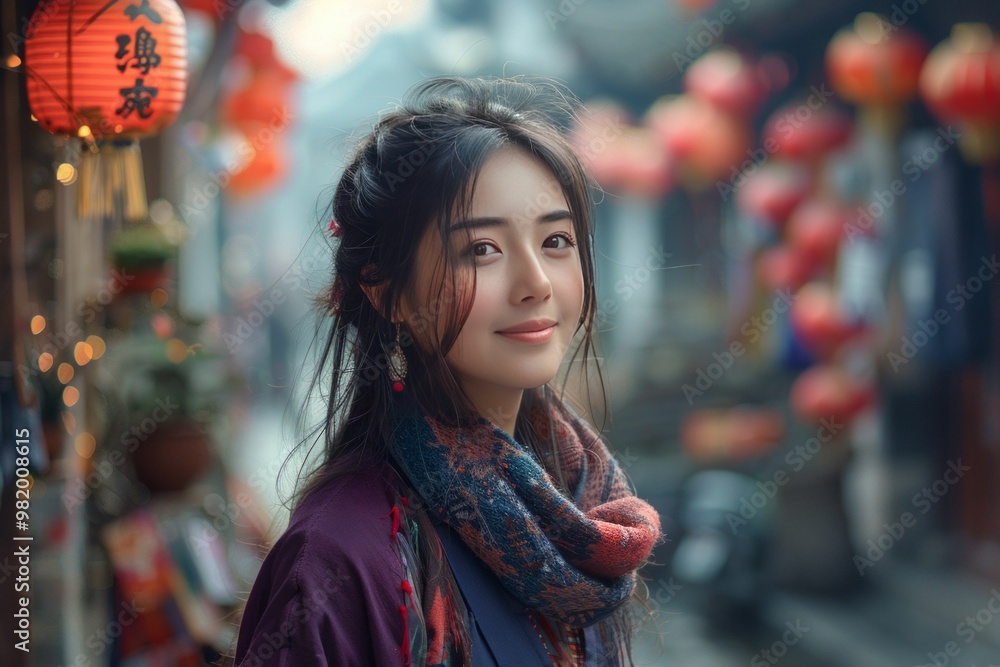 Portrait of a beautiful young asian woman in traditional chinese clothing smiling at the camera Portrait of a beautiful young asian woman in traditional chinese clothing smiling at the camera