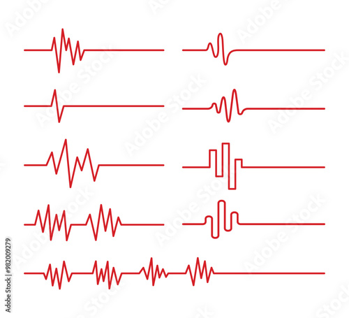 Set of dead heartbeat collection, End of the life, dead line heartbeat, continuous lines heart death drawing. Wave pulse. Art stop pattern, Cardio graph symbol, beat dead on white background. photo