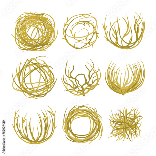 Set of dead grass Texas dead dry tumbleweed plant collection, Singe western icon from the wild west, dry weed ball, flow desert sand and dead plants, rolling dry bushes, old tumble grass in prairie