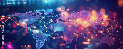 Tech-driven business visionary strategizing for global expansion, focus on, vibrant, double exposure, interconnected world map backdrop , Authority vision technology