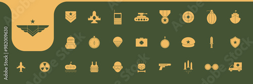 military equipment icons flat design vector