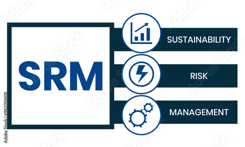 SRM - Sustainability Risk Management acronym. business concept background. vector illustration concept with keywords and icons. lettering illustration with icons for web banner, flyer, landing