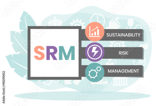 SRM - Sustainability Risk Management acronym. business concept background. vector illustration concept with keywords and icons. lettering illustration with icons for web banner, flyer, landing