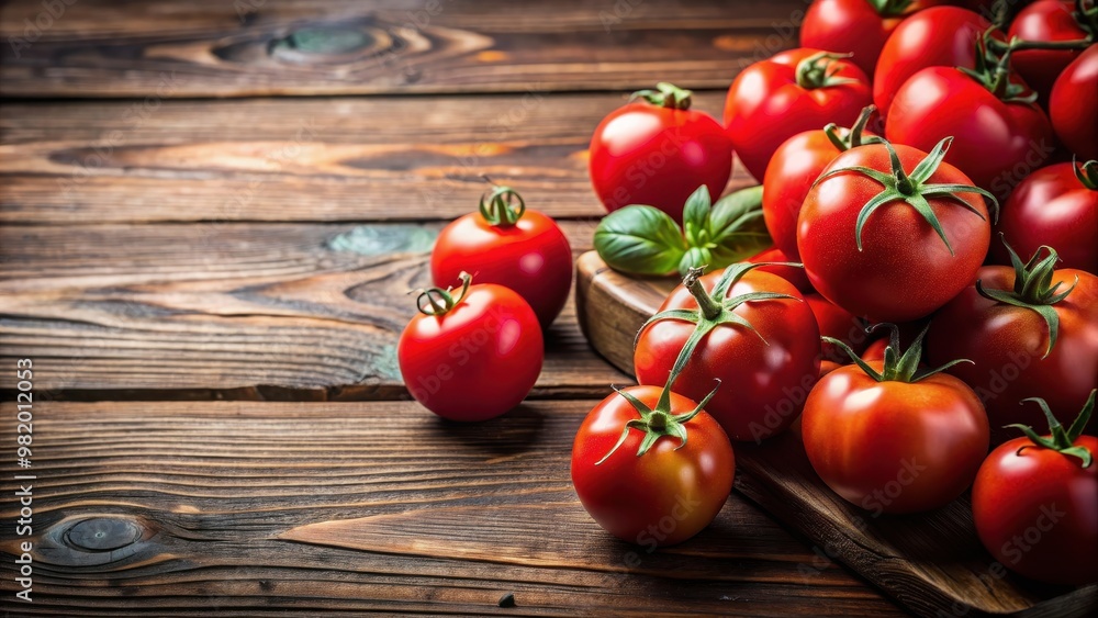 Fresh tomatoes on a wooden table, showcasing their juicy red colors and farm-fresh quality , vegetables, produce, agriculture Fresh tomatoes on a wooden table, showcasing their juicy red colors and farm-fresh quality , vegetables, produce, agriculture