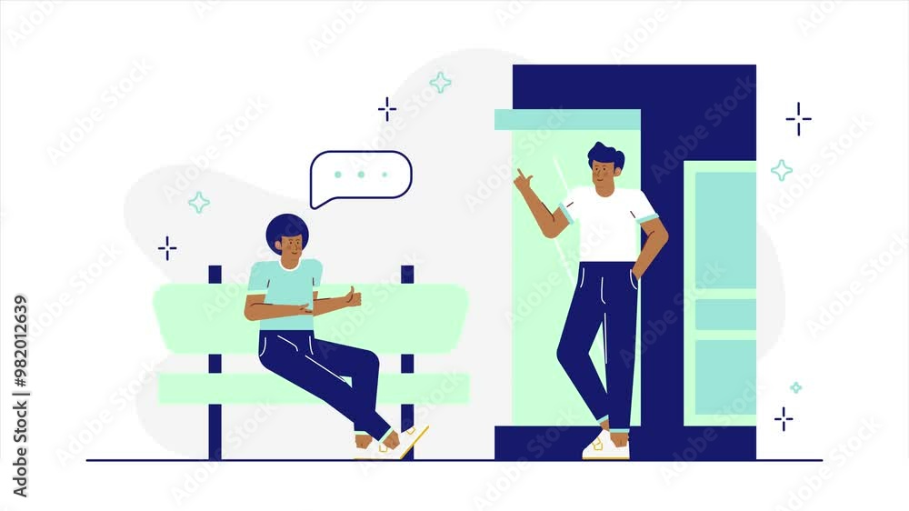 two people having a conversation outside a building illustration animated video two people having a conversation outside a building illustration animated video