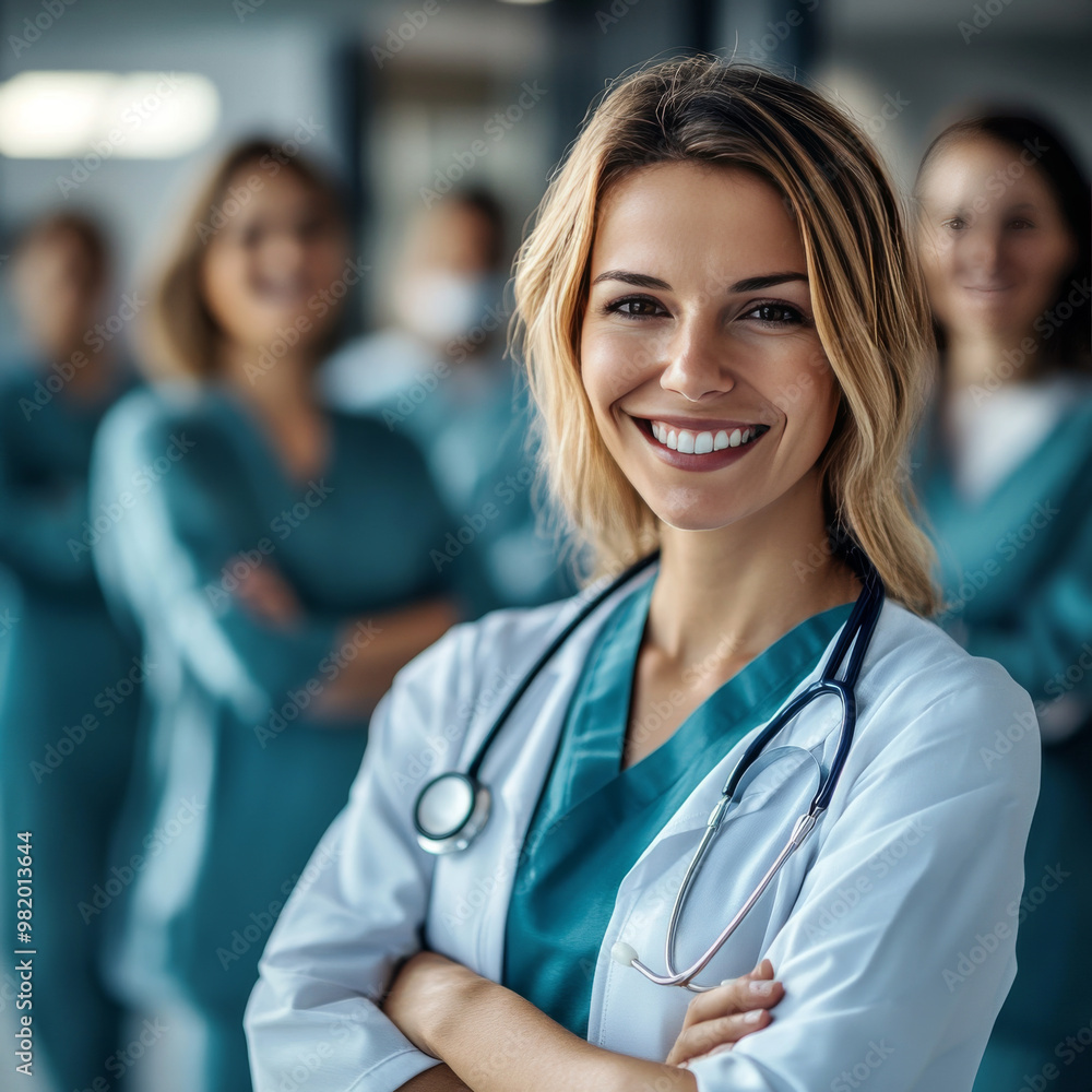 A group of smiling hospital doctors and nurses stands together in a brightly lit hospital hallway. The team, composed of diverse healthcare professionals, includes surgeons, physicians, and nurses. A group of smiling hospital doctors and nurses stands together in a brightly lit hospital hallway. The team, composed of diverse healthcare professionals, includes surgeons, physicians, and nurses.