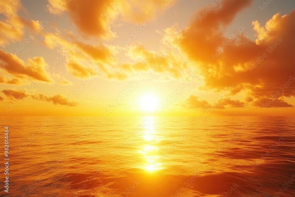 Fototapeta premium Serene sunset over calm ocean waters.