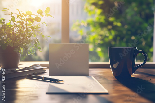 Wallpaper Mural scene where we find pen, blank paper and a cup of coffee. day of thank you notes. Torontodigital.ca