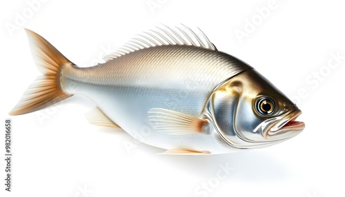 A silver fish representing seafood and marine life isolated on a white background